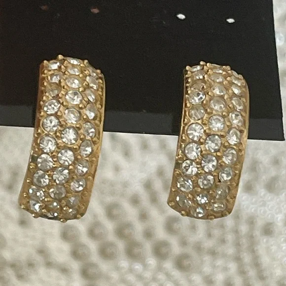 Vintage Roman Gold Tone And Crystal Earrings - Picture 1 of 14